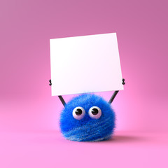 3d cute monster holding up a blank sign,colorful cartoon character,empty banner © Jane