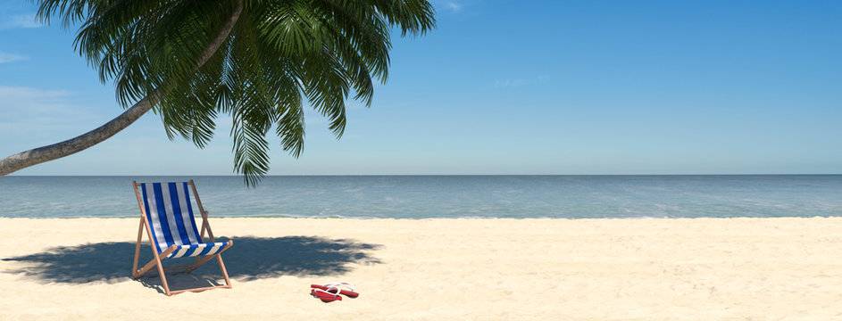 Strand Szene mit Liege unter Palme am Meer