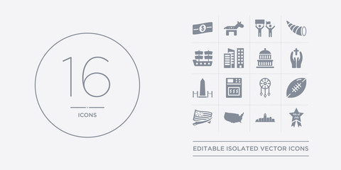 16 vector icons set such as 4th of july, albuquerque, america, american civil war, american football contains american native, bake, washington monument, blessings. 4th of july, albuquerque, america