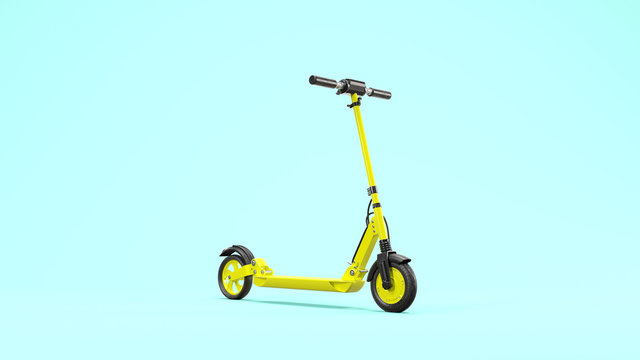 Gelber E-Scooter vor blauem Hintergrund