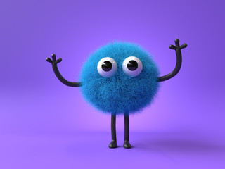 3d cute monster holding up a blank sign,colorful cartoon character,empty banner © Jane