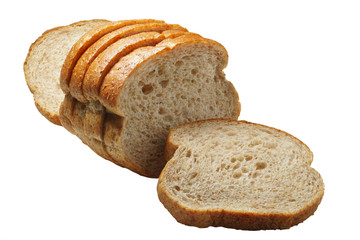 Whole wheat bread isolated on white background. This image stacked with clipping path for advertising. Nutrition fact and clean food good taste ideas concept.