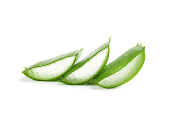 Aloe vera slices isolated on white background. Herbal medicine