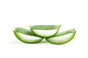Aloe vera slices isolated on white background. Herbal medicine