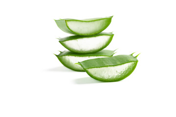 Aloe vera slices isolated on white background. Herbal medicine