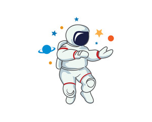 Modern Astronaut Logo In White Isolated Background Illustration