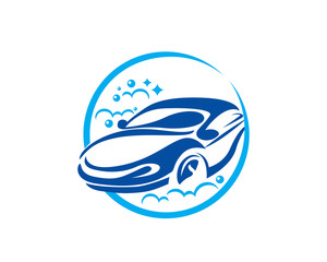 High Pressure Automatic Clean Car Wash Logo In White Isolated Background