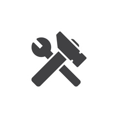 Spanner and hammer vector icon. filled flat sign for mobile concept and web design. Repair service glyph icon. Symbol, logo illustration. Pixel perfect vector graphics