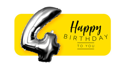 Happy 4th birthday yellow greeting background. 3D Rendering