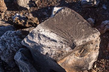 Lava stones with ice cover in the morning