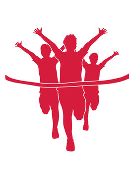 ziel rotes band sport 3 läufer rennen schnell marathon marathonlauf laufen gehen ausdauer gewinner ziel erreichen erster wettrennen wettlauf sprinten joggen hobby team clipart silhouette design