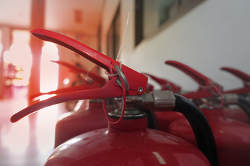 Latch and pin of Red  Chemical fire extingusher  .