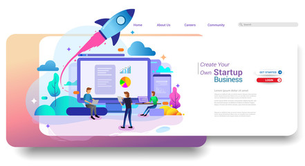 Obraz na płótnie Canvas Landing page design concept of Startup Business, Successful startup business concept. Vector illustration concepts for website design ui/ux and mobile website development.