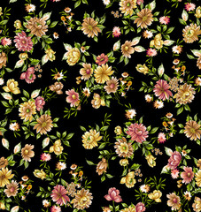 seamless flower pattern with black background