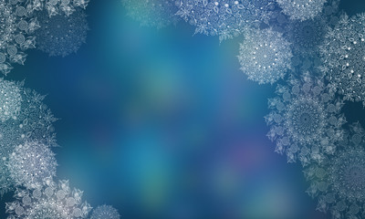 Blurred Background with snowflakes for Christmas and New year. Digital Illustrations of transparent snowflakes
