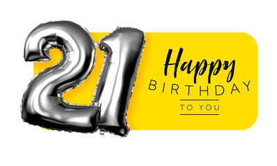 Happy 21st birthday yellow greeting background. 3D Rendering