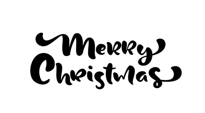 Merry Christmas hand drawn lettering text. Vector illustration Xmas calligraphy on white background. Isolated calligraphic element for banner, postcard, poster design greeting card