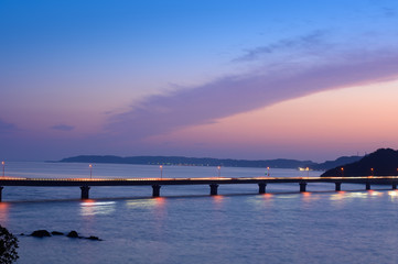 Fototapeta na wymiar 日本の絶景角島大橋の夕暮れ
