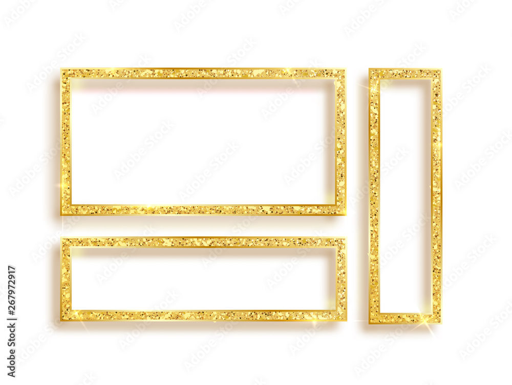 Canvas Prints set of gold glitter frames with sparkles on white background.