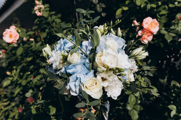 A wedding bouquet of roses.