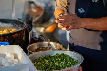 Xia Lin Scallion Pancake. A famous scallion pancake street vendor in Tainan, Taiwan.