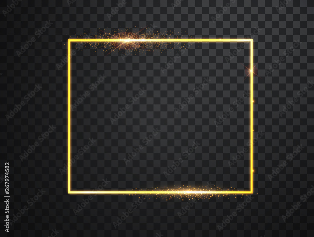 Canvas Prints golden frame with lights effects. shining rectangle banner. isolated on black transparent background
