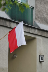 Fototapeta na wymiar Polish flag in Nowa Huta