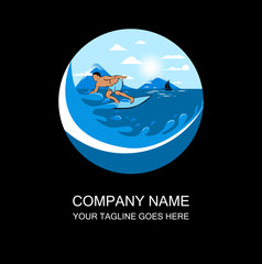 Fototapeta na wymiar Travel Logo Template Design Illustration- vector modern business logo, surfing a smart and passionate man