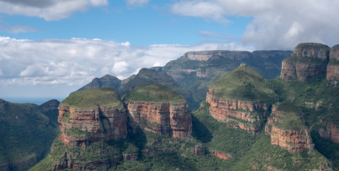 Fototapeta na wymiar Three Rondavels, rock formation, at the Blyde River Canyon (also known as the Motlatse Canyon), in The Panorama Route, Mpumalanga, South Africa. 