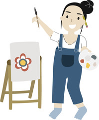 the artist is drawing and painting