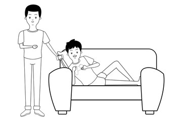 Millennial people game party in black and white