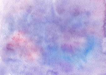 Watercolor hand drawn abstract texture background in purple and blue colors, design for background, wallpaper, decoration