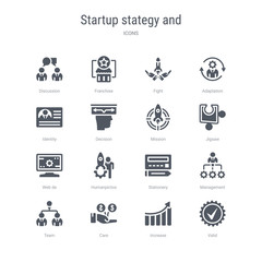 set of 16 vector icons such as valid, increase, care, team, management, stationery, humanpictos, web de from startup stategy and concept. can be used for web, logo, ui\u002fux