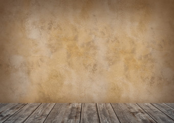 Background for photo studio with wooden table and backdrop