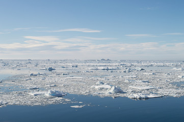 Obraz premium A view of the antarctica, sea and ice. Ice melting at the antarctica, global warming is a present danger for future generations 