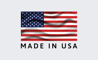 Made in USA. Fabric American flag on white background.