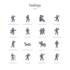 Fototapeta na wymiar set of 16 vector icons such as blah human, blessed human, bo human, broken chill cold comfortable confident from feelings concept. can be used for web, logo, ui\u002fux