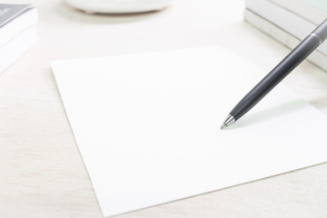 Office desk table with supplies. Top view with copy space.