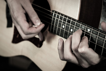 Fototapeta na wymiar Acoustic Guitar Playing