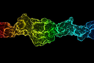 Rainbow colored wave on dark black background. 3d illustration