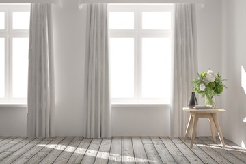 Empty room in white color. Scandinavian interior design. 3D illustration