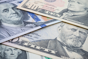 Close up portrait of president and American statesman on US dollar banknotes bill background. US or world global economy financial, business, commerce concept