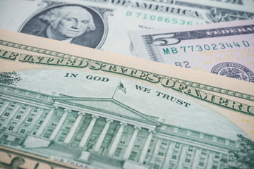 US dollar banknotes background focus on 