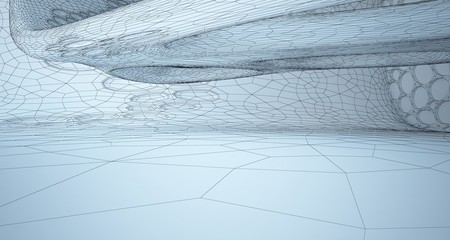 Abstract drawing white interior multilevel public space with window. 3D illustration and rendering.