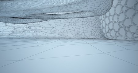 Abstract drawing white interior multilevel public space with window. 3D illustration and rendering.