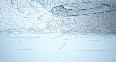 Abstract drawing white interior multilevel public space with window. 3D illustration and rendering.