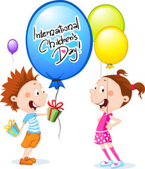 International Childrens Day illustration - Vector Cartoons with balloon and Children