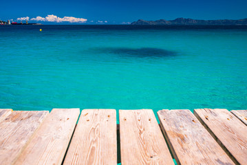 Fototapeta na wymiar Summer vacation, holiday resort concept photo. Blue water, tropical sea, edit space