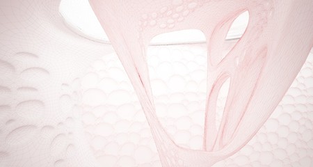 Abstract drawing white interior multilevel public space with window. 3D illustration and rendering.