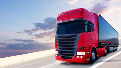 the red truck on the road . red truck . delivery of freight © yaalan
